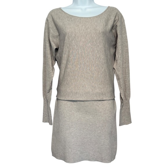 Theory Dresses & Skirts - Theory Boatneck Sweater Dress Womens Size M Tan Knit Long Sleeve Blouson